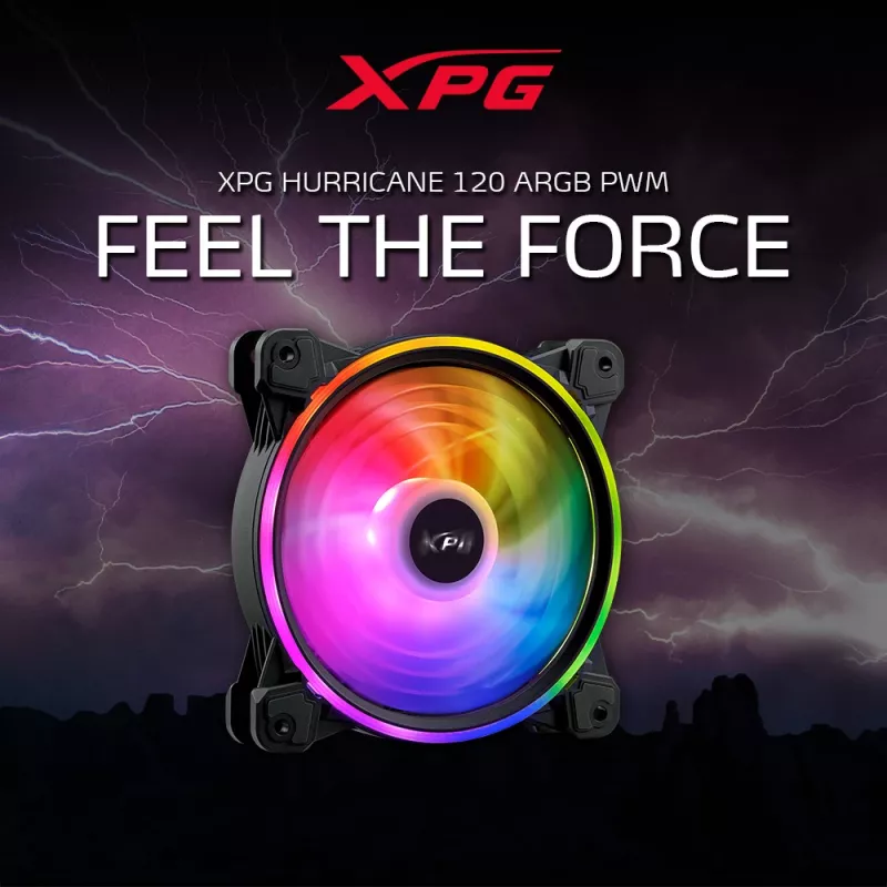 Ventoinha XPG HURRICANE 120 ARGB PWM preta, 12 cm, 600 RPM, 2000 RPM, preta