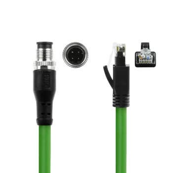 Cabo de sensor industrial ACT 5,00 metros M12D 4 polos ficha angular para ficha RJ45, cabo TPE Superflex Xtreme, blindado