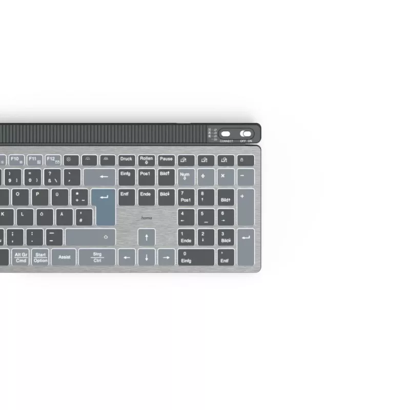 Teclado multidispositivo Hama WK-750, sem fios, retroiluminado, QWERTZ alemão, preto
