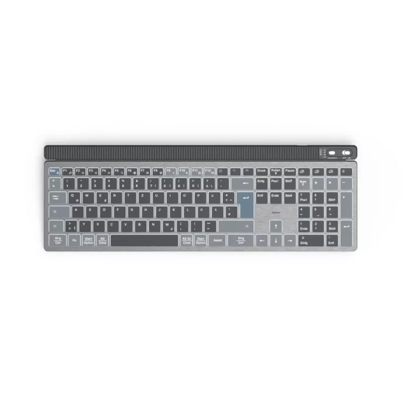 Teclado multidispositivo Hama WK-750, sem fios, retroiluminado, QWERTZ alemão, preto