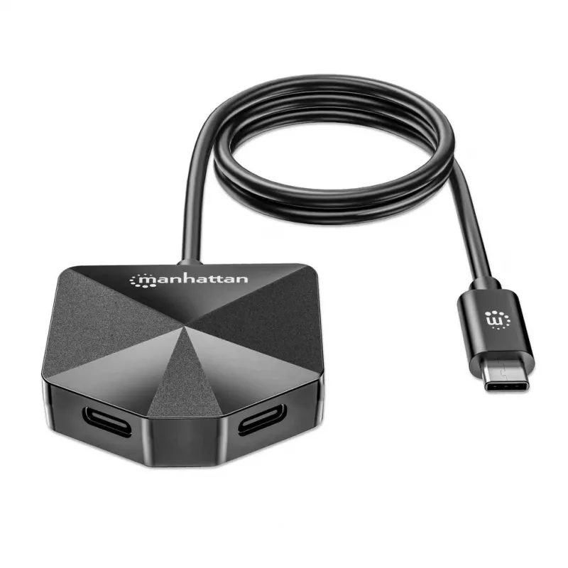 Dock/hub combo USB-C e USB-A Manhattan, portas (4): USB-A (x2) e USB-C (x2), 5 Gbit/s (USB 3.2 Gen1 também conhecido como USB 3.0), formato angular para fácil acesso às portas, alimentado por USB (não requer fonte de alimentação externa)