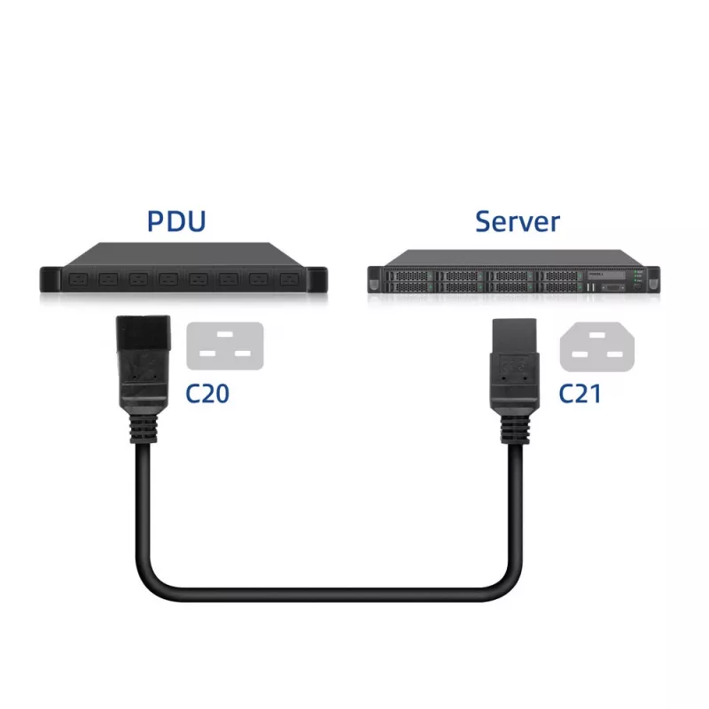 Cabo de alimentação ACT C20–C21 IEC60320 preto 1 m, 250 V 16 A