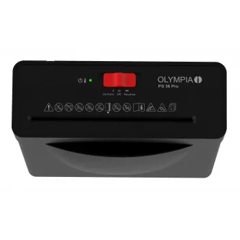 Destruidora de documentos Olympia PS 36 Pro — corte em tiras, cesto de recolha de 8 litros, 72 dB, preto