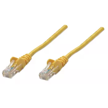 Cabo de rede Intellinet, Cat5e, 7,5 m, amarelo, CCA, U/UTP, PVC, RJ45, contactos banhados a ouro, sem patilha, proteção anti-dobra moldada, garantia vitalícia