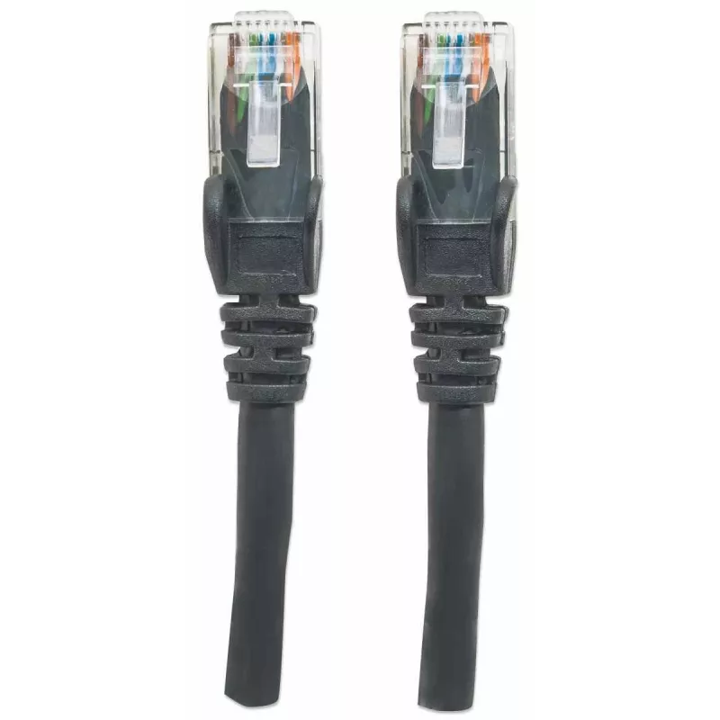 Cabo de rede Intellinet, Cat6, 2 m, preto, CCA, U/UTP, PVC, RJ45, contactos banhados a ouro, proteção da patilha, proteção anti-dobra, garantia vitalícia