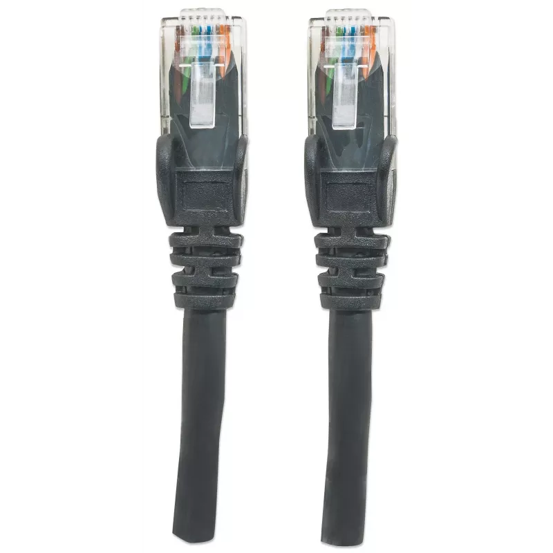 Cabo de rede Intellinet, Cat6, 1,5 m, preto, CCA, U/UTP, PVC, RJ45, contactos banhados a ouro, sem patilha, alívio de tensão, garantia vitalícia