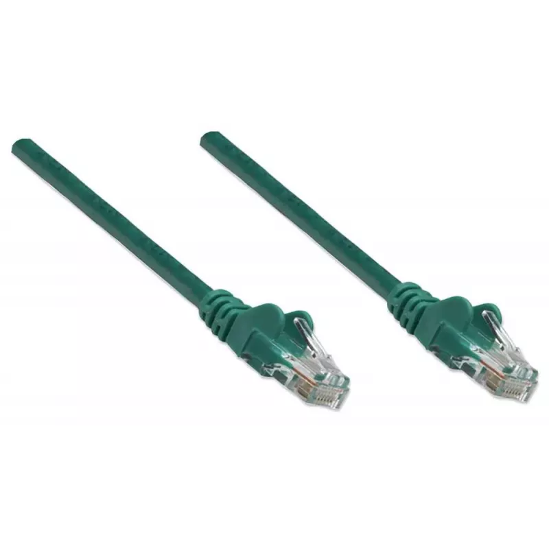 Cabo de rede Intellinet, Cat5e, 3 m, verde, CCA, U/UTP, PVC, RJ45, contactos banhados a ouro, sem patilha, com proteção anti-dobra, garantia vitalícia