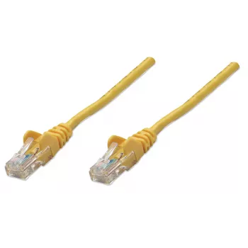 Cabo de rede patch Intellinet, Cat5e, 3 m, amarelo, CCA, U/UTP, PVC, RJ45, contactos banhados a ouro, sem patilha, bainha de proteção contra dobras, garantia vitalícia