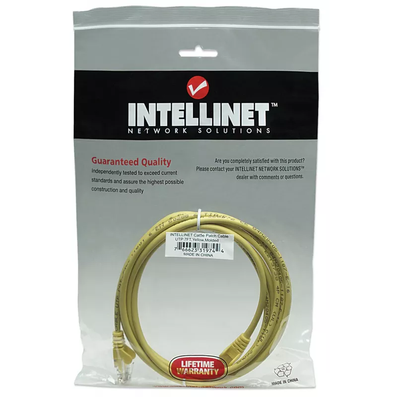 Intellinet 319744 cabo de rede patch, RJ45 (M) para RJ45 (M), Cat5e, UTP, 2 m, moldado, sem ganchos, amarelo