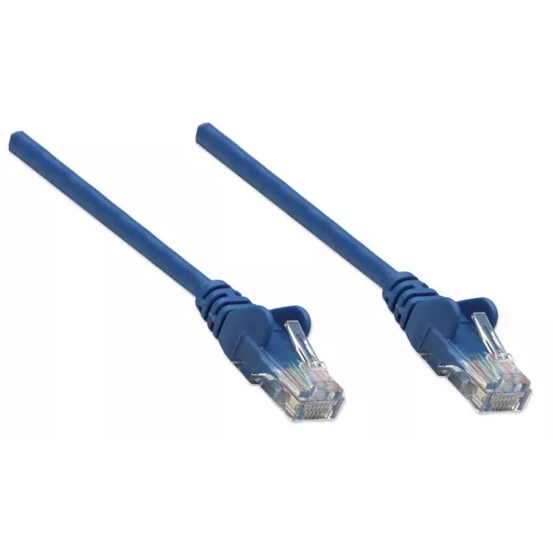 Cabo de rede patch Intellinet, Cat5e, 2 m, azul, CCA, U/UTP, PVC, RJ45, contactos banhados a ouro, sem patilha, proteção contra dobras moldada, garantia vitalícia