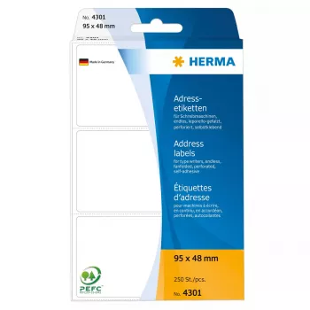 Etiquetas de endereço HERMA contínuo dobrado 95x48 mm branco papel mate 250 unid.