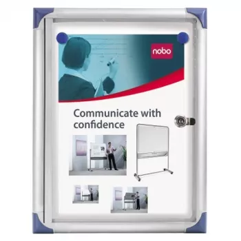 Quadro informativo magnético extra plano com fecho Nobo 1XA4, branco, alumínio, 1 x A4, porta deslizante, vidro, 821 g