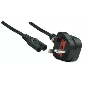 Cabo de alimentação Manhattan, ficha UK de 3 pinos para conector fêmea C7 (forma 8), 1,8 m, 13 A, preto, cabo, garantia vitalícia