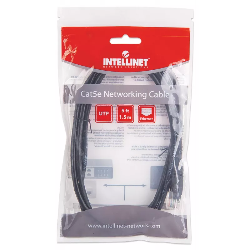 Intellinet 338387 cabo de rede patch, Cat5e, U/UTP, RJ45, 1,5 m, sem patilha, preto