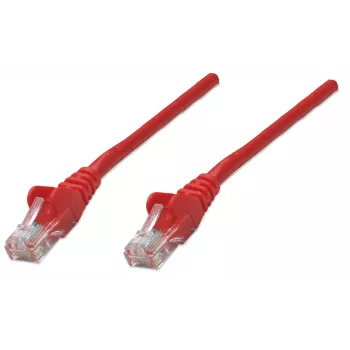 Cabo de rede patch Intellinet, Cat5e, 1,5 m, vermelho, CCA, U/UTP, PVC, RJ45, contactos banhados a ouro, sem patilha, proteção anti-dobra, garantia vitalícia