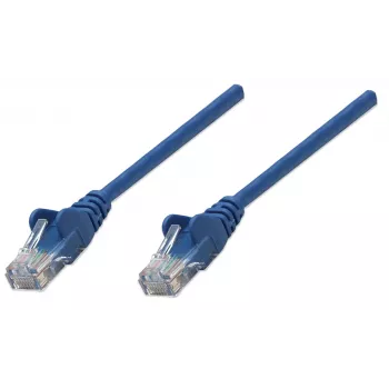 Cabo de rede patch Intellinet, Cat5e, 1,5 m, azul, CCA, U/UTP, PVC, RJ45, contactos banhados a ouro, sem patilha, com proteção anti-dobra, garantia vitalícia
