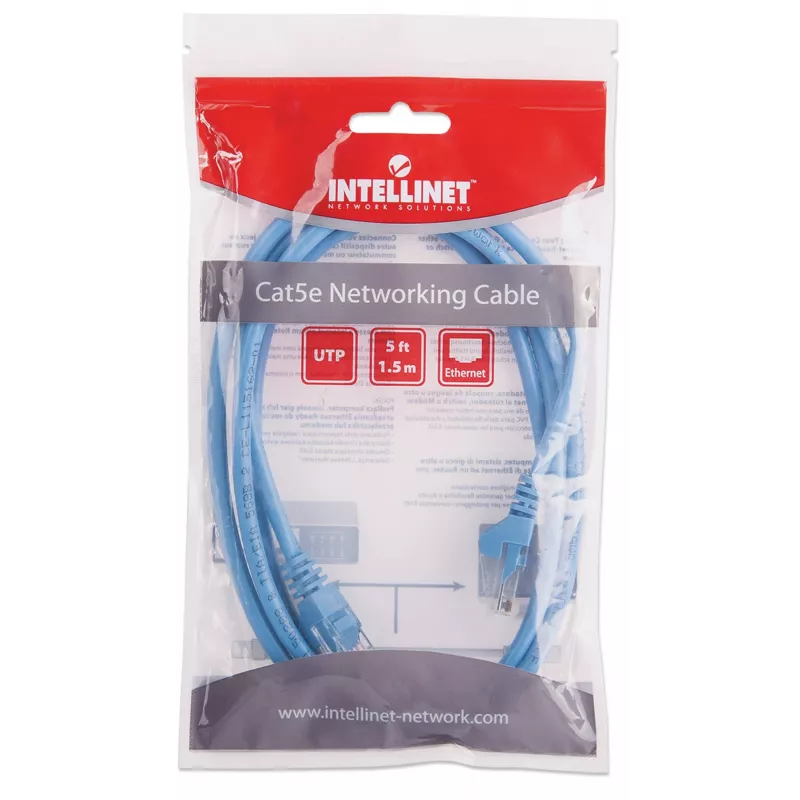 Intellinet 338400 cabo de rede patch, Cat5e, U/UTP, RJ45, 1,5 m, sem patilha, azul