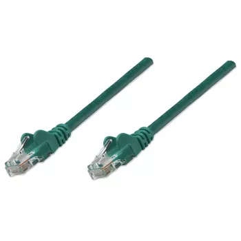 Cabo de rede patch Intellinet, Cat5e, 1,5 m, verde, CCA, U/UTP, PVC, RJ45, contactos banhados a ouro, proteção do cabo, proteção anti-dobra, garantia vitalícia