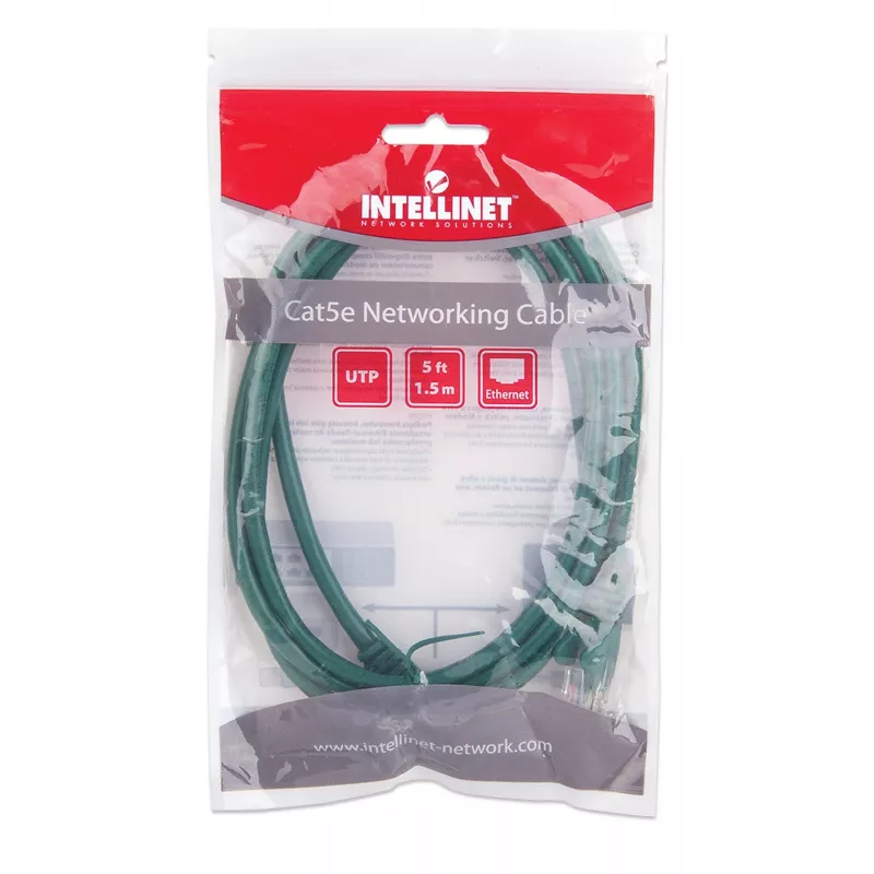 Intellinet 338417 cabo de rede patch, Cat5e, U/UTP, RJ45, 1,5 m, moldado, sem patilha, verde