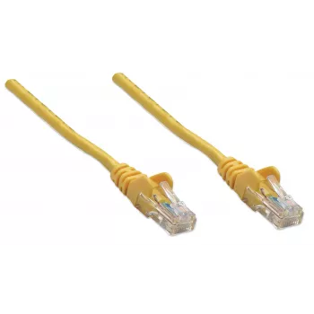 Cabo de rede patch Intellinet, Cat5e, 1,5 m, amarelo, CCA, U/UTP, PVC, RJ45, contactos banhados a ouro, sem patilha, com proteção, garantia vitalícia