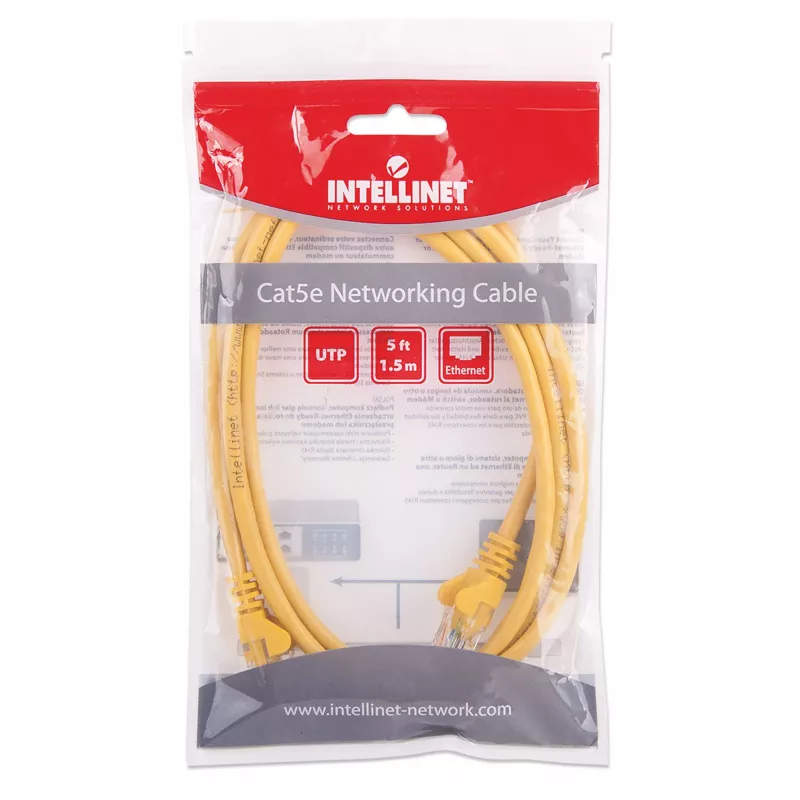 Intellinet 338424 cabo de ligação de rede, Cat5e, U/UTP, RJ45, 1,5 m, moldado, sem gancho, amarelo
