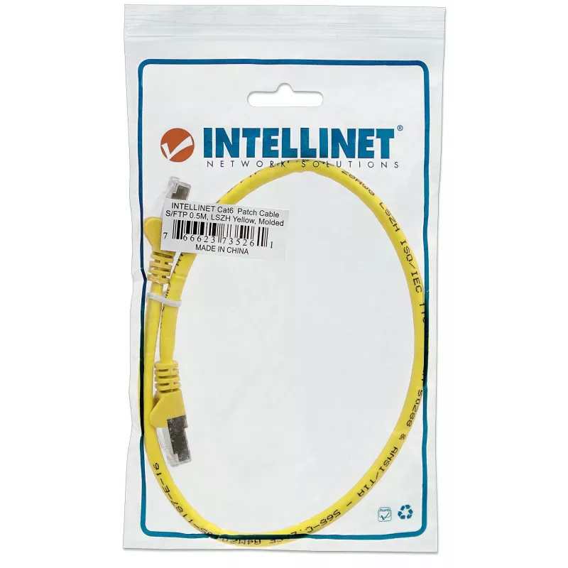 Intellinet 350532 cabo de ligação de rede, Cat6A, S/FTP, RJ45, 15 m, sem halogéneos, moldado, sem gancho, amarelo
