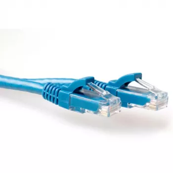 Cabo patch U/UTP CAT6A ACT azul 0,25 metros, com proteção de patilhas e fichas RJ45