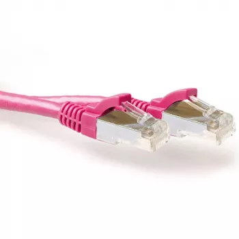 Cabo patch SFTP CAT6A ACT rosa 1,00 m, sem proteção de patilhas com fichas RJ45