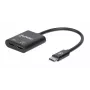 Adaptador de áudio USB-C para USB-C e USB-C da Manhattan (incl. Power Delivery), preto, 480 Mbit/s (USB 2.0), cabo 11cm, com Power Delivery para porta USB-C (60W), três anos de garantia