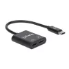 Adaptador de áudio USB-C para USB-C e USB-C da Manhattan (incl. Power Delivery), preto, 480 Mbit/s (USB 2.0), cabo 11cm, com Power Delivery para porta USB-C (60W), três anos de garantia