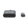Adaptador de áudio USB-C para USB-C e USB-C da Manhattan (incl. Power Delivery), preto, 480 Mbit/s (USB 2.0), cabo 11cm, com Power Delivery para porta USB-C (60W), três anos de garantia