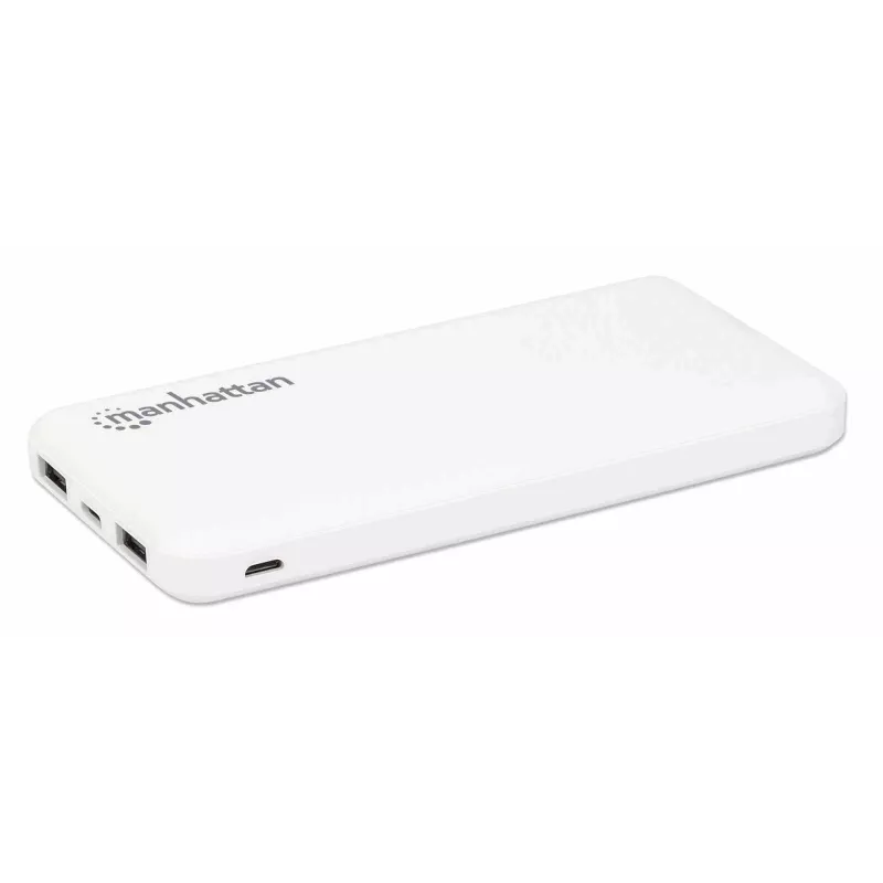 Manhattan powerbank, 10000 mAh, saída: 2x USB-A (2,1 A e 1 A), entrada: USB-C e Micro-USB (ambas 2 A), branco, um ano de garantia