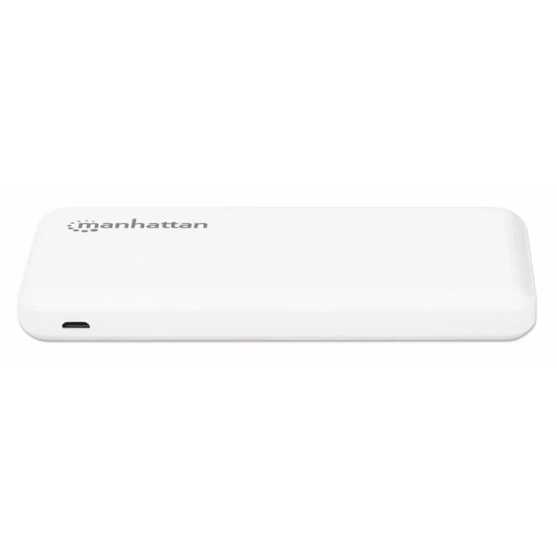 Manhattan powerbank, 10000 mAh, saída: 2x USB-A (2,1 A e 1 A), entrada: USB-C e Micro-USB (ambas 2 A), branco, um ano de garantia