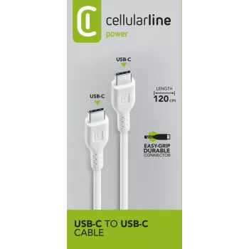 Cabo de alimentação Cellularline 120 cm – USB-C para USB-C, cabo para carregar e transferir dados