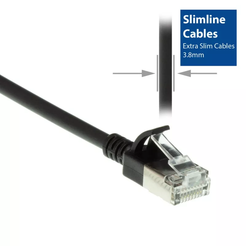 Cabo de patch ACT preto 10 metros LSZH U/FTP CAT6A Datacenter Slimline com fichas RJ45 sem patilhas