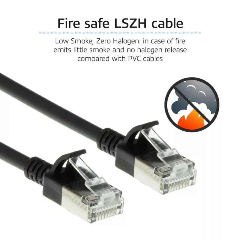 Cabo de patch ACT preto 10 metros LSZH U/FTP CAT6A Datacenter Slimline com fichas RJ45 sem patilhas