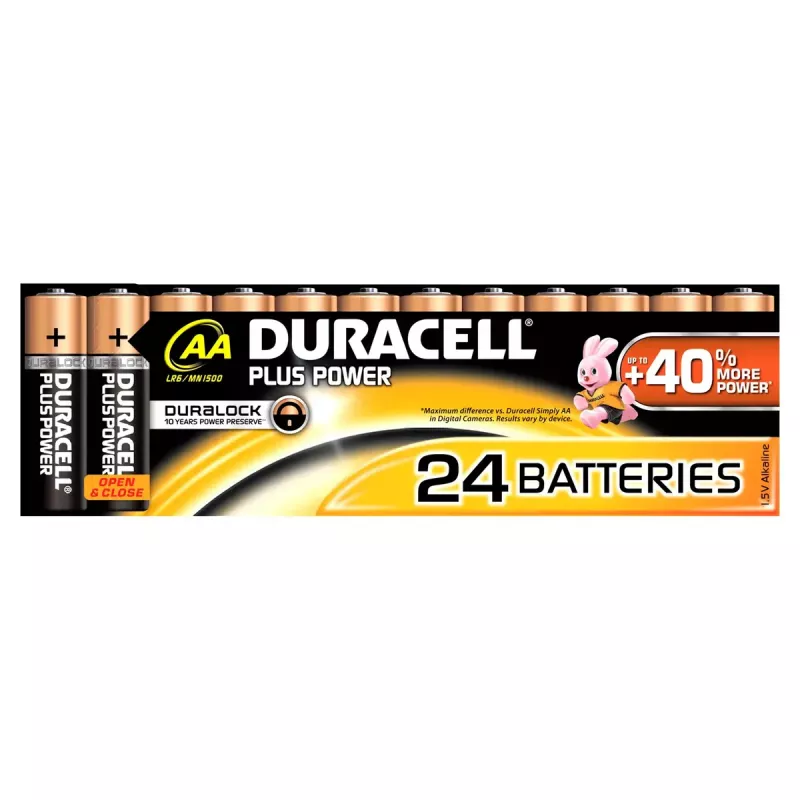 Pilha descartável Duracell Plus Power AA alcalina desempenho fiável