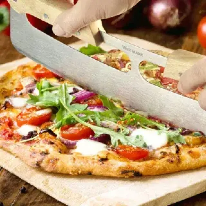 Westmark Pro cortador de pizza, aço inoxidável, cabo de madeira, prateado/castanho