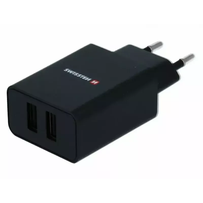 Swissten 22033000 carregador de viagem Smart IC, 2x USB, 2,1 A, preto