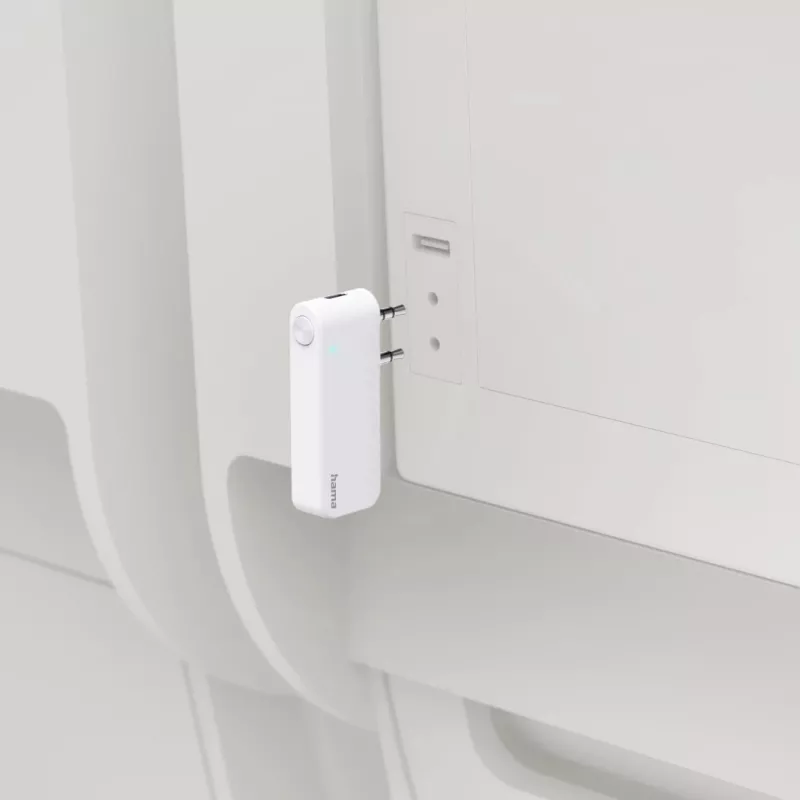 Hama 00014171 transmissor de áudio Bluetooth para aviões e uso universal, 10 h, AUX, branco