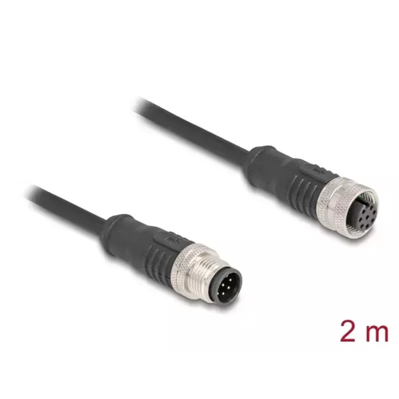 Cabo de rede DeLOCK M12 cabo codificação A 8 pinos ficha macho para conector fêmea Cat5e 2 m preto