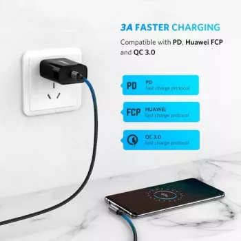 Cabo USB Ugreen 50123 USB 2.0 1 m USB-C preto, prateado
