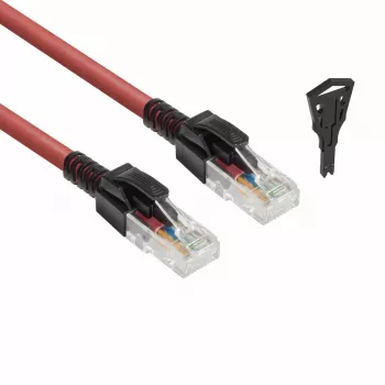Cabo de rede ACT vermelho 1 metro U/UTP CAT6A LSZH com bloqueio, snagless, com fichas RJ45