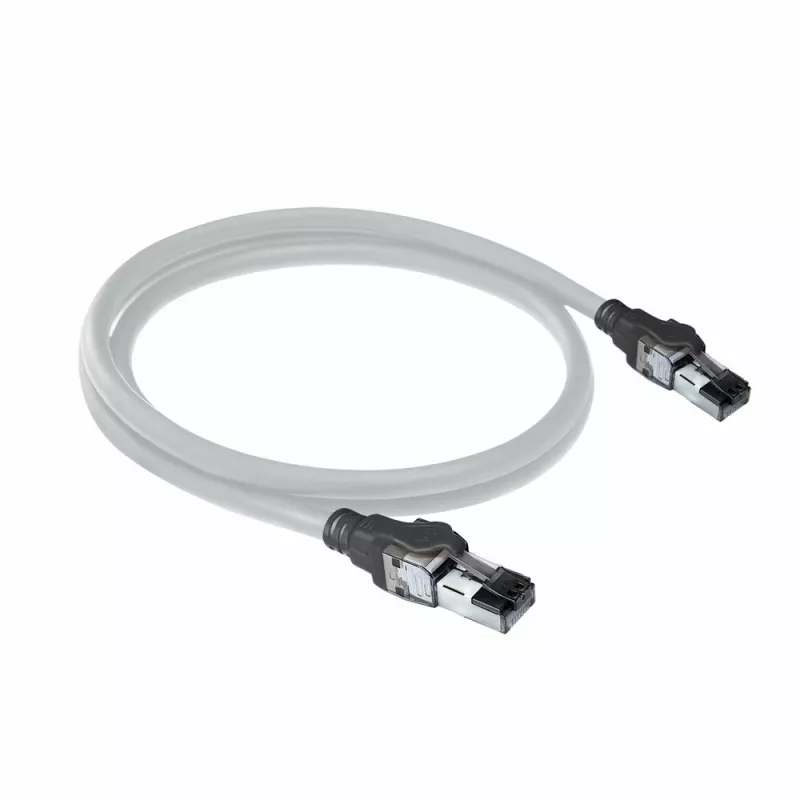 Cabo de rede ACT cinzento 1 metro S/FTP CAT6A IDC 4PPoE / PoE++ 100W LSZH com proteção das patilhas, com fichas RJ45