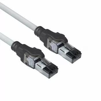 Cabo de rede ACT cinzento 1,5 m S/FTP CAT6A IDC 4PPoE / PoE++ 100 W LSZH sem patilhas, com fichas RJ45