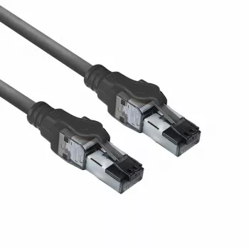 Cabo de rede ACT preto 1 m S/FTP CAT6A IDC 4PPoE / PoE++ 100W LSZH sem patilhas, com fichas RJ45