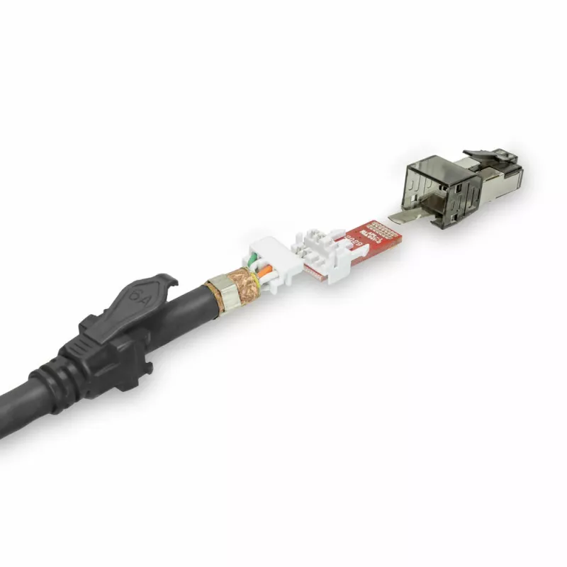 Cabo de rede ACT preto 1 m S/FTP CAT6A IDC 4PPoE / PoE++ 100W LSZH sem patilhas, com fichas RJ45