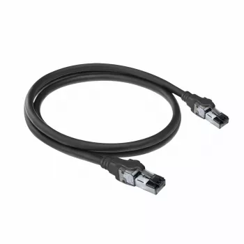 Cabo de rede ACT preto 3 metros S/FTP CAT6A IDC 4PPoE / PoE++ 100W LSZH com proteção das patilhas, com fichas RJ45