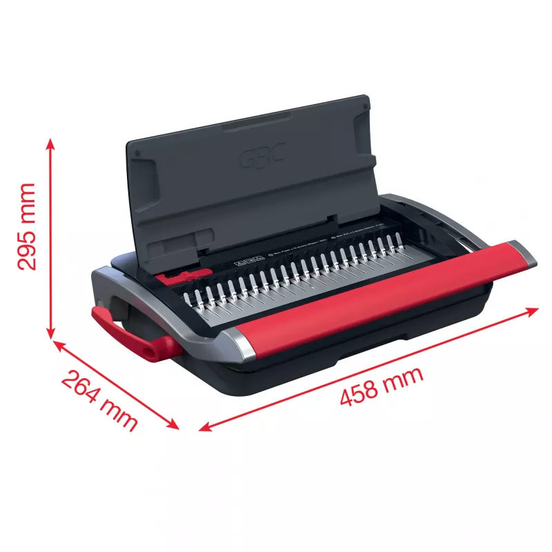 GBC CombBind® CB15 encadernadora manual, encadernadora de pente, manual, 165 folhas, preto, vermelho