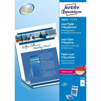 Papel fotográfico A4 Avery Premium Colour Laser 170 g/m² Brilhante Branco 1298